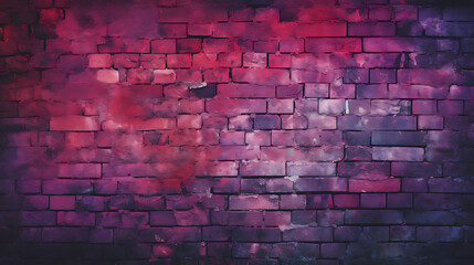 A brick wall with blue, and purple lights, in the style of dark crimson and pink, finely rendered textures, smoky background, wallpaper, aquarellist
