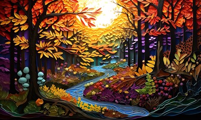 embossed colorful forest painting, ai generative