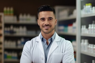 Obraz premium Portrait of confident male pharmacist 