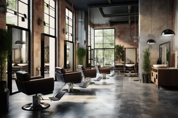 Modern hair salon interior design 3D render  - obrazy, fototapety, plakaty