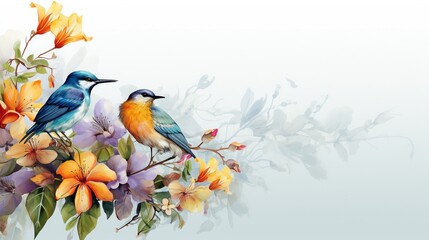Border with Birds, leaves.  Illustration , ai generated