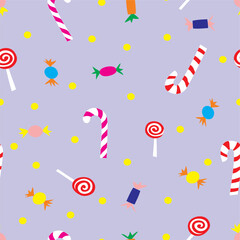 Vector seamless pattern with candies. A beautiful background for the holidays and for wrapping paper.