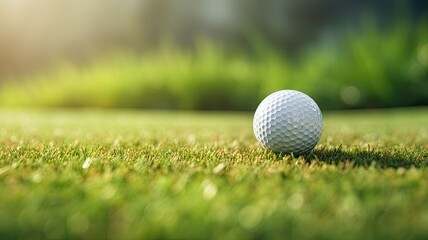 Obraz premium a golf ball sitting on the smooth, short-cropped grass of a putting green. The ball's texture and the precision of the green create an ideal composition.