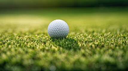 Obraz premium a golf ball sitting on the smooth, short-cropped grass of a putting green. The ball's texture and the precision of the green create an ideal composition.