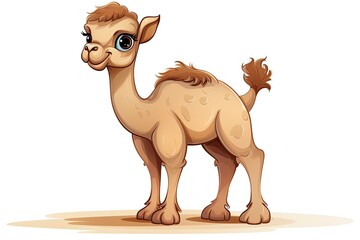 A cute cartoon camel standing alone on a white background created with Generative AI technology