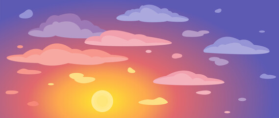 Fototapeta na wymiar Background of the evening sky, sunset and clouds. Vector illustration for cover, banner, poster, web and packaging.