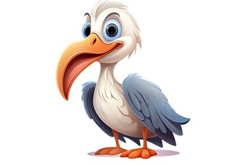 A cute cartoon pelican with a large beak in an African safari created with Generative AI technology
