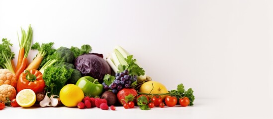 Fresh produce in paper bag on white background in studio