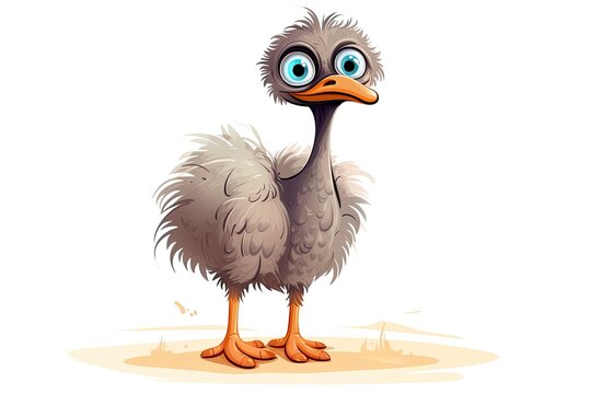 A cartoon emu standing against a white background created with Generative AI technology