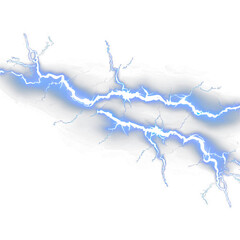 realistic Lightning bolts  Powerful thunderstorm electricity discharge isolated on transparent background