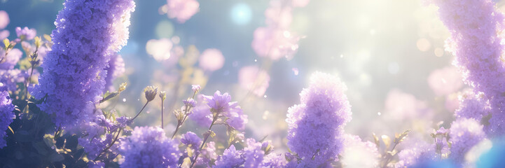 Nature background. Spring flowers in soft colors. AI