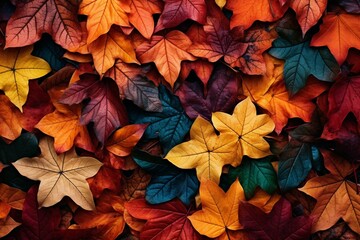 Background with colorful autumn leaves. Perfect for fall-themed designs. Beautifully realistic photography. Generative AI