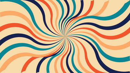 Sunburst with twist effect classic retro background, rays or stripes in the center. Rotating, spiral stripes. Retro vintage color background