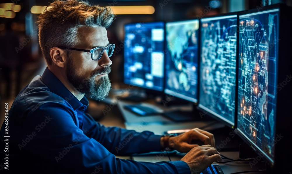 Poster decoding success: portrait of a computer and information systems manager at work