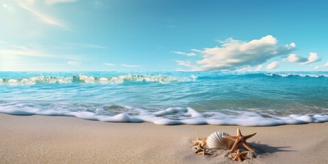 Fototapeta na wymiar Summer sandy beach and tropical sea background mock up