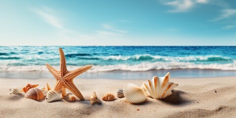 Fototapeta na wymiar Summer sandy beach and tropical sea background mock up