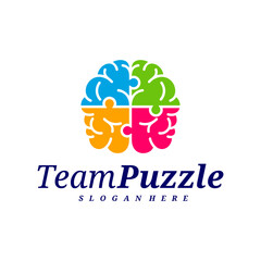 Brain Puzzle logo design vector template, Vector label of puzzle, illustration, Creative icon, design concept