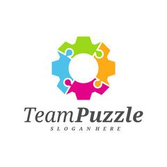 Gear Puzzle logo design vector template, Vector label of puzzle, illustration, Creative icon, design concept