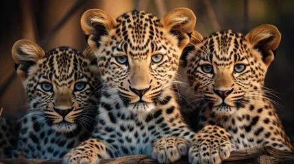 Crédence de cuisine en verre imprimé Léopard Group of young leopards close up