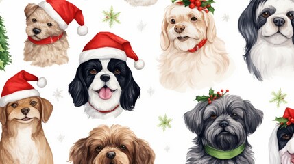 group of dogs, Dogs wearing Christmas hats