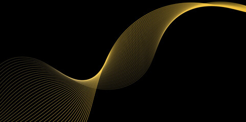 Abstract golden or yellow wave and curve lines background. Abstract frequency sound wave technology and science background. Wavy banner, template design. 