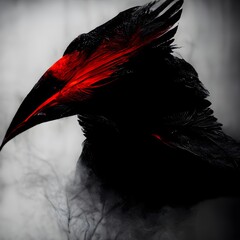 red crow paranormal occult dark mood abstract 4k 