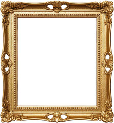 Antique Vintage golden frame with empty space isolated. Ornate frame ai generated
