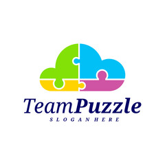 Cloud Puzzle logo design vector template, Vector label of puzzle, illustration, Creative icon, design concept