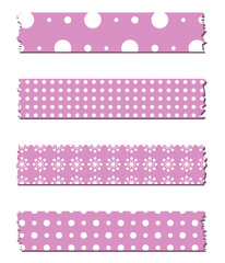 Washi tapes collection with shadows in vector. Pieces of decorative tape for scrapbooks. Set of pink ribbons. Love. Polka dot