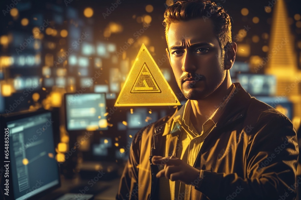 Poster system warning hacked alert cyber attack. ai generative