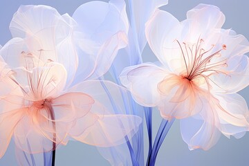 Beautiful flowers in pastel colors on a blue background. Generative Ai