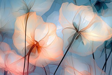 Abstract blue background with flower petals. Generative Ai
