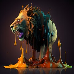 dinosaur lion dripping art 