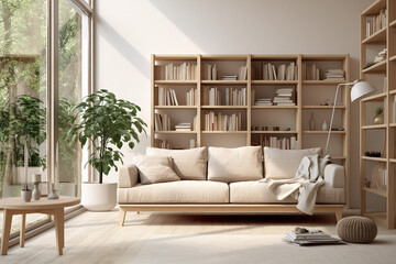 sofa on a living room bookshelf in the style of nature