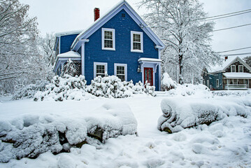 New England village after snow storm