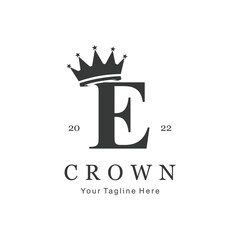 Crown Logo On Letter E Template. Crown Logo On E Letter, Initial Crown Sign Concept Template