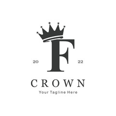 Crown Logo On Letter F Template. Crown Logo On F Letter, Initial Crown Sign Concept Template