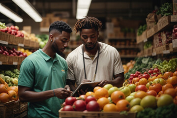Fototapeta premium black guys shopping in grocery store