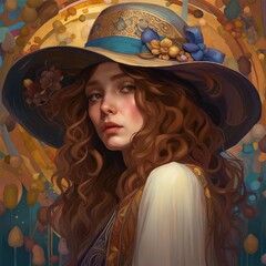portrait of a girl in a hat.Generative AI