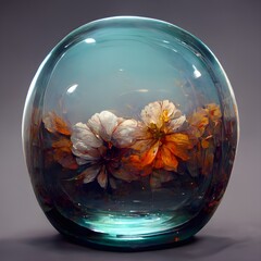 something simple a sphere of glass with flowers inside of if 