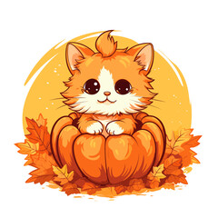 Vector clipart, cute cat sit inside pumpkin vector clipart, fall autumn halloween drawing. Good for fashion fabrics, postcards, covers, T-shirts, email header, banner, advertising, and more.