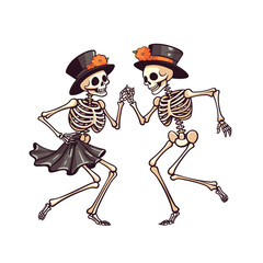 Vector clipart, cute couple skeleton dance vector clipart, fall autumn halloween drawing. Good for fashion fabrics, postcards, covers, T-shirts, email header, banner, advertising, and more.