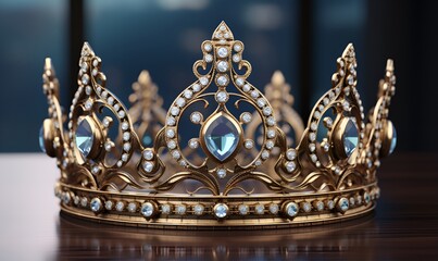 macro of queen crown with diamond decoration, ai generative
