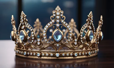 Fotobehang macro of queen crown with diamond decoration, ai generative © Miftah