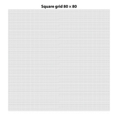 Square grid with 80 by 80 squares, grid texture background, vector illustration. White backdrop with abstract grid lines and black square lines.