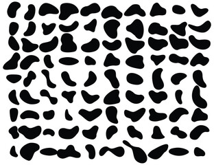 fluid liquids. Blob-shaped organic set. black color cube drops simple shapes. Pebble, inkblot, drops, and stone silhouettes. Collection of paint liquid black blotch spot irregular form. vector