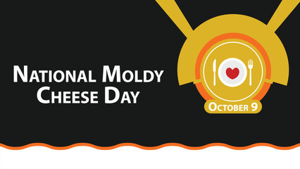 National Moldy Cheese Day vector banner design with geometric shapes and vibrant colors on a horizontal background. Happy National Moldy Cheese Day modern minimal poster.