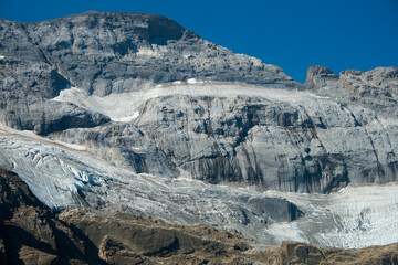 Close up view of the glacier of 'Monte Perdido' from the Marboré or Tuca Roya valley