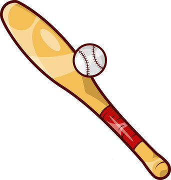 Baseball with Wooden Bat Illustration in Cartoon Style