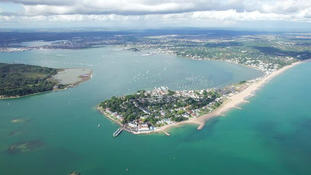 the amazing aerial view of Branksome Chine Beach, Sandbanks Beach near Poole, UK